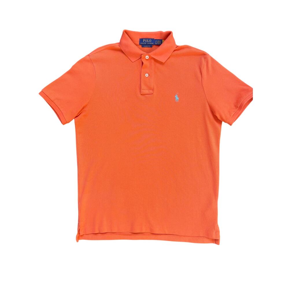 Polo Ralph Lauren Men's S Orange Classic Fit Mesh Polo Blue Pony Cotton